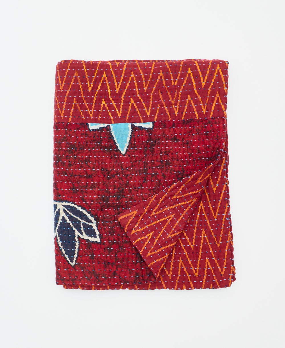 small kantha quilt handmade in India by women artisans from vintage cotton saris