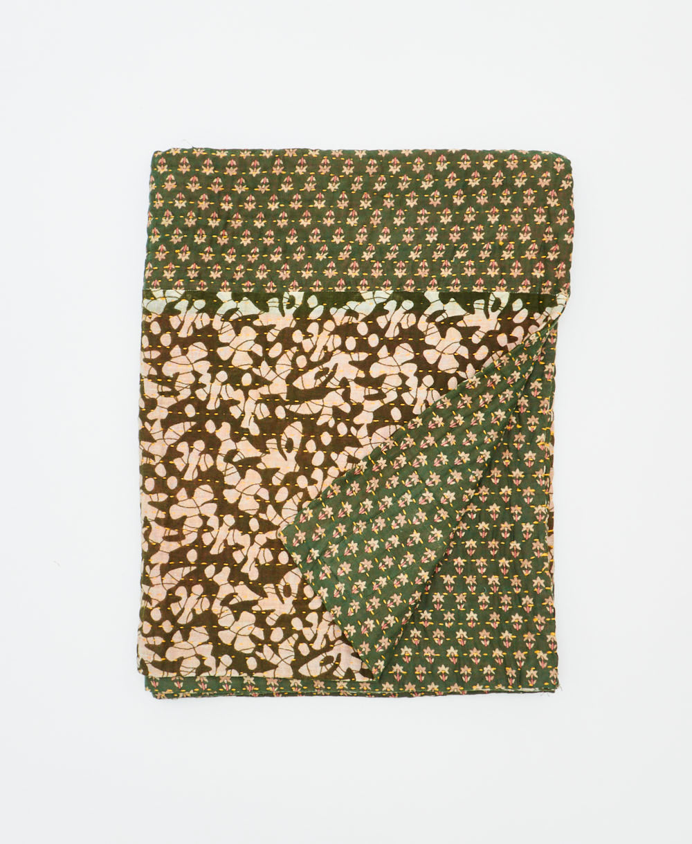 small kantha quilt handmade in India by women artisans from vintage cotton saris