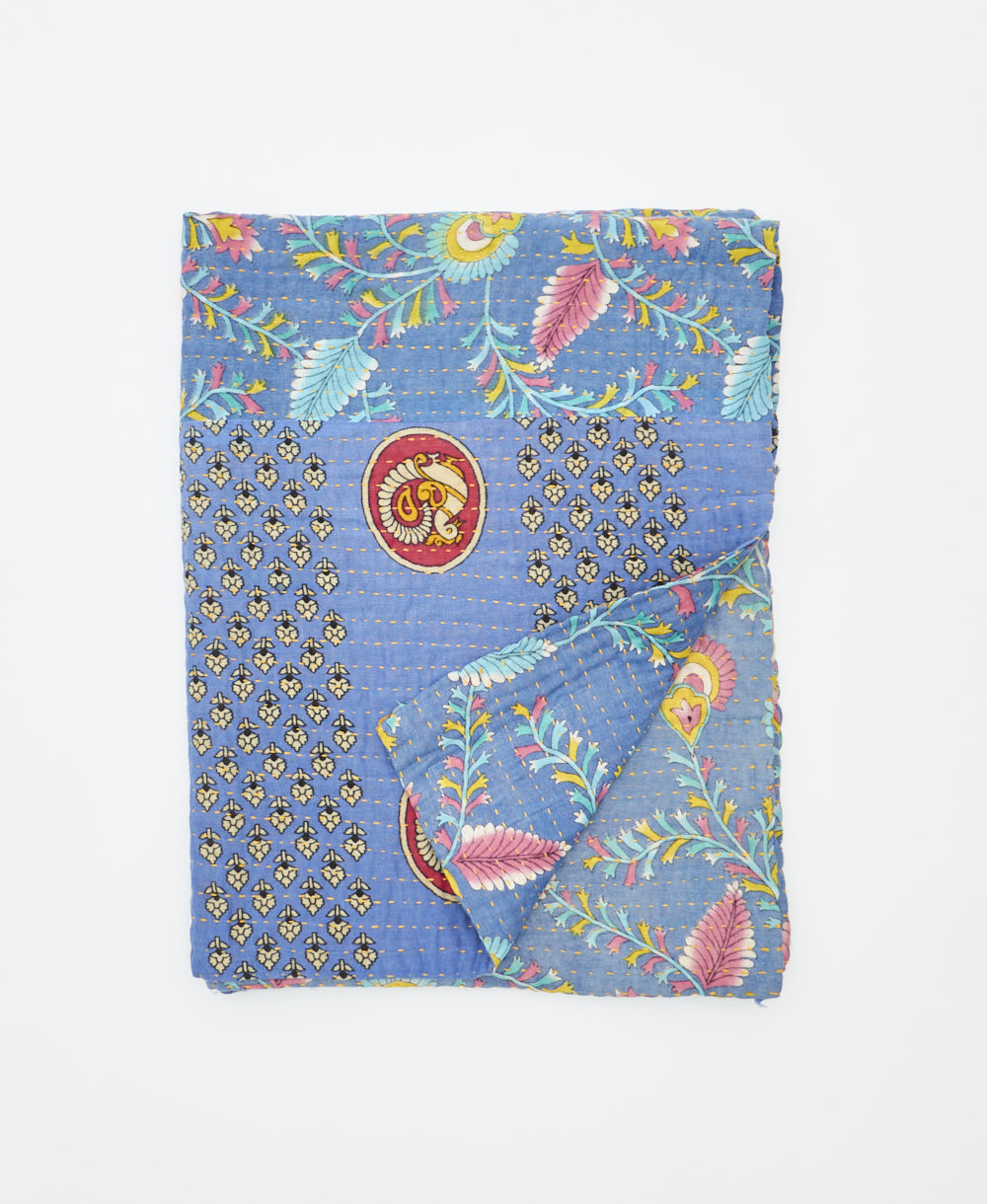 small kantha quilt handmade in India by women artisans from vintage cotton saris