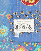 small kantha blanket with signature of the maker on the tag