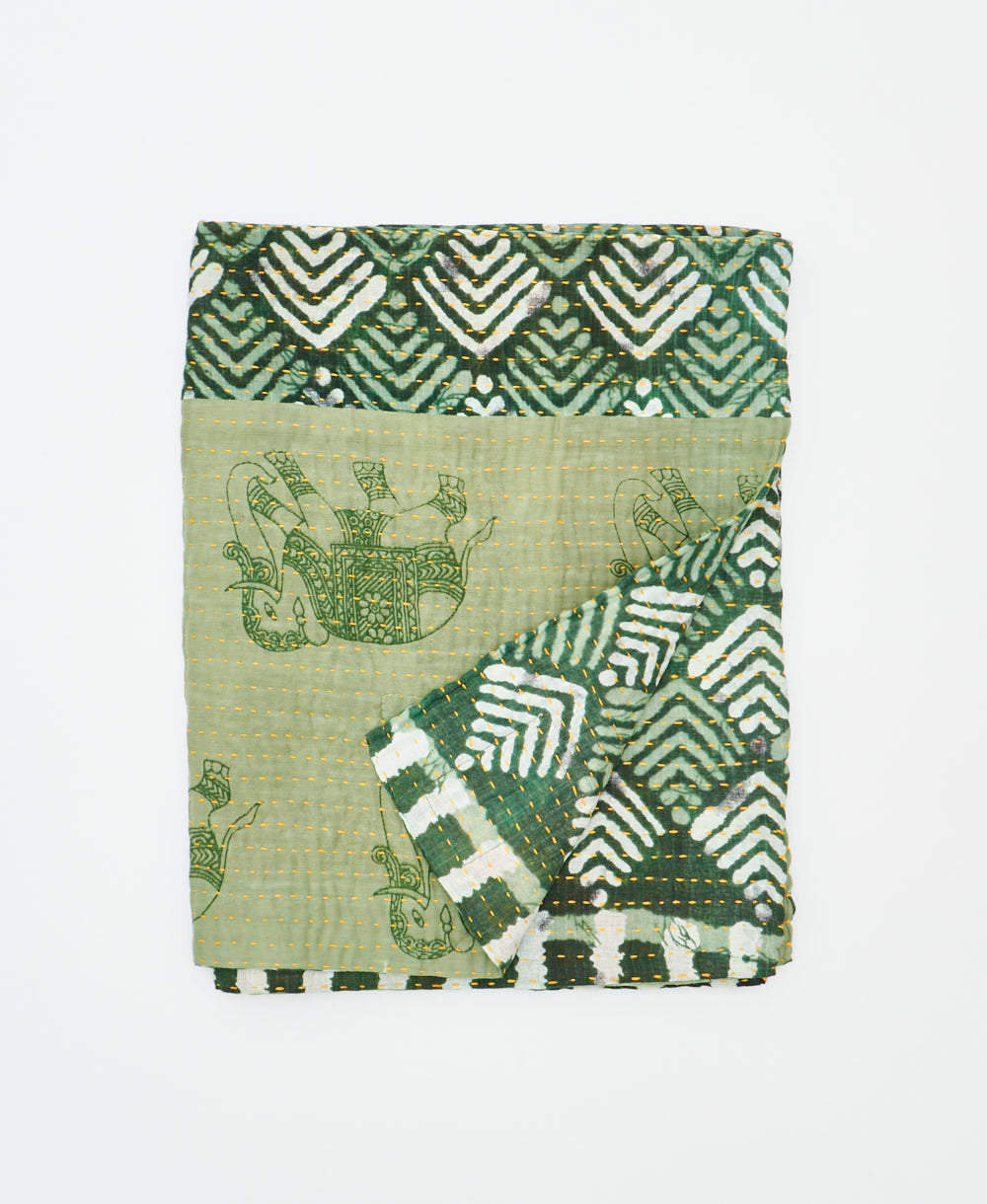 small kantha quilt handmade in India by women artisans from vintage cotton saris