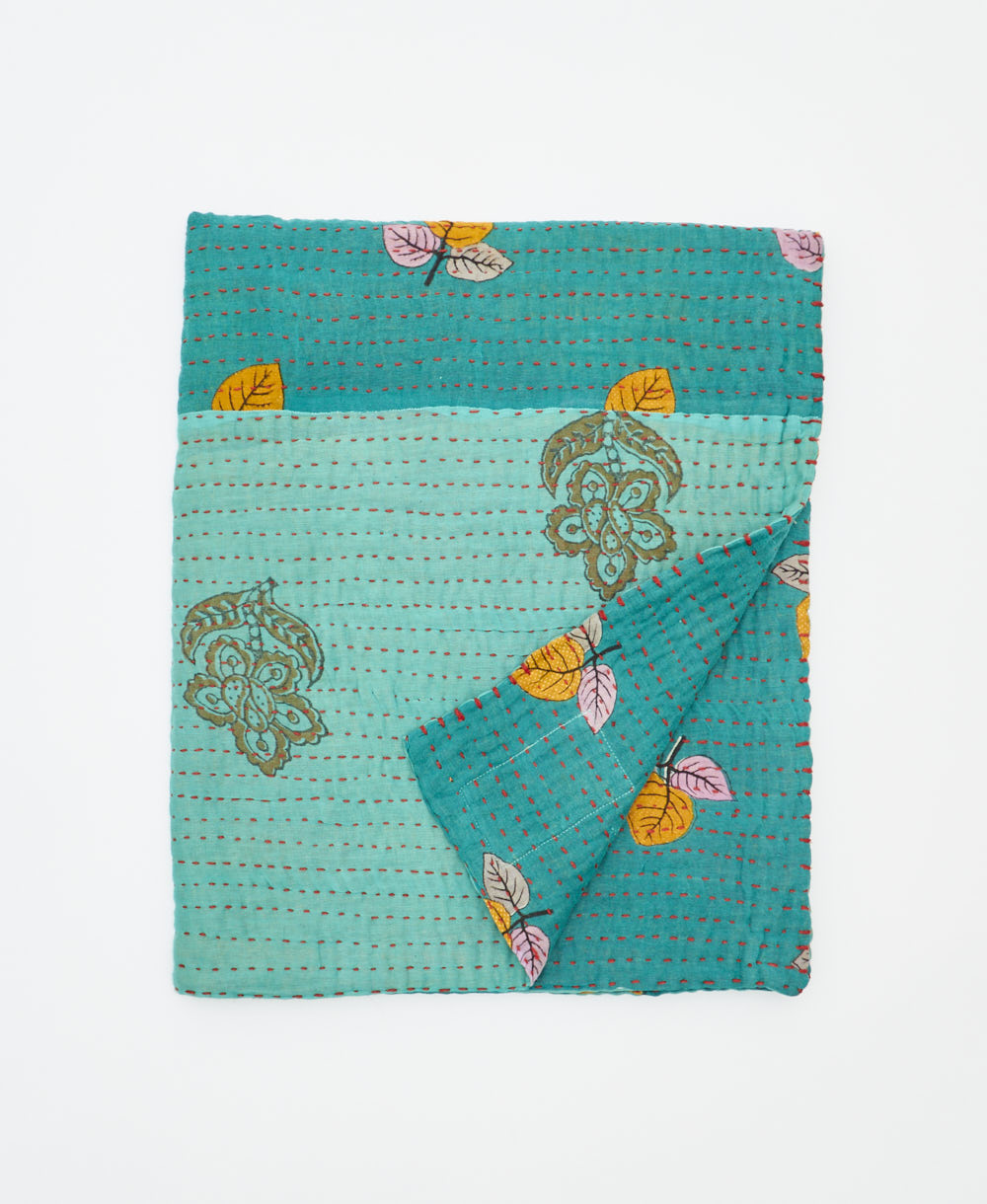small kantha quilt handmade in India by women artisans from vintage cotton saris