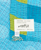 small kantha blanket with signature of the maker on the tag