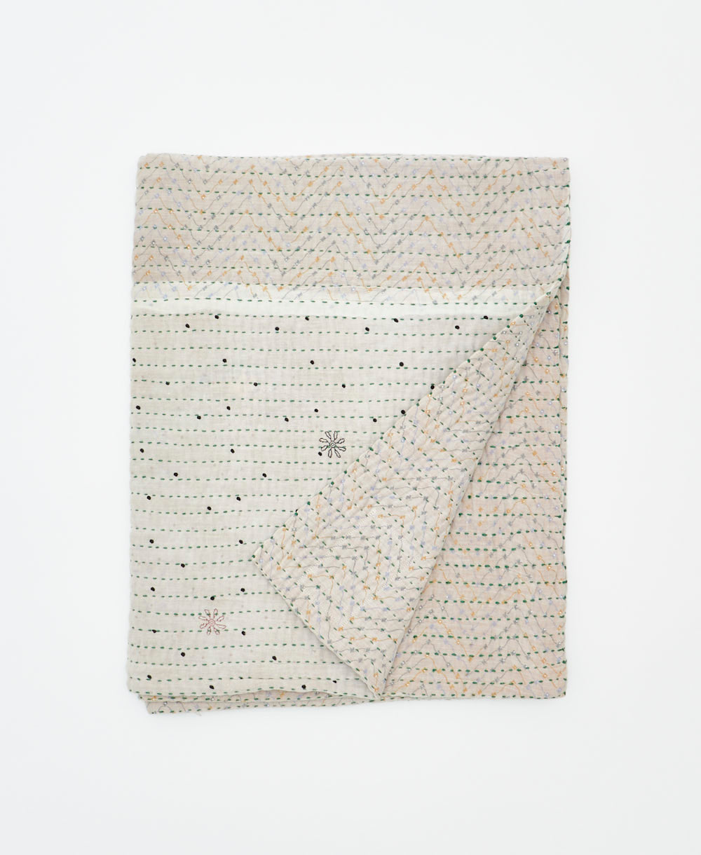 small kantha quilt handmade in India by women artisans from vintage cotton saris
