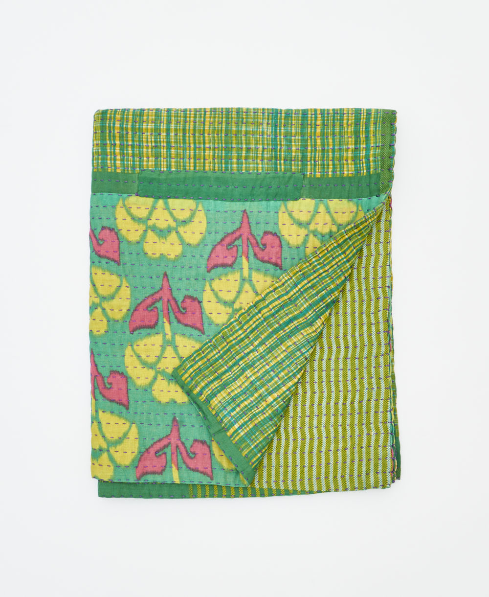 small kantha quilt handmade in India by women artisans from vintage cotton saris