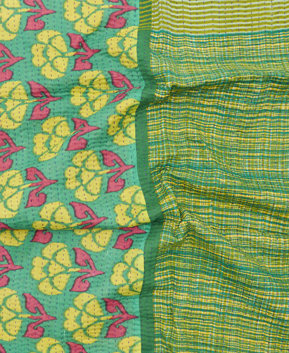 kantha blanket with kantha stitching