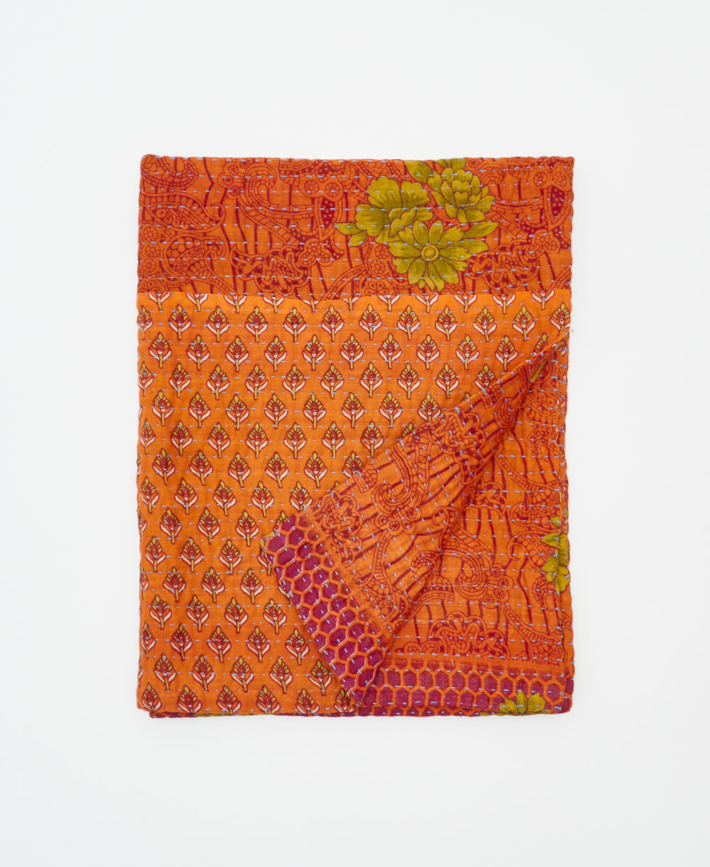 small kantha quilt handmade in India by women artisans from vintage cotton saris
