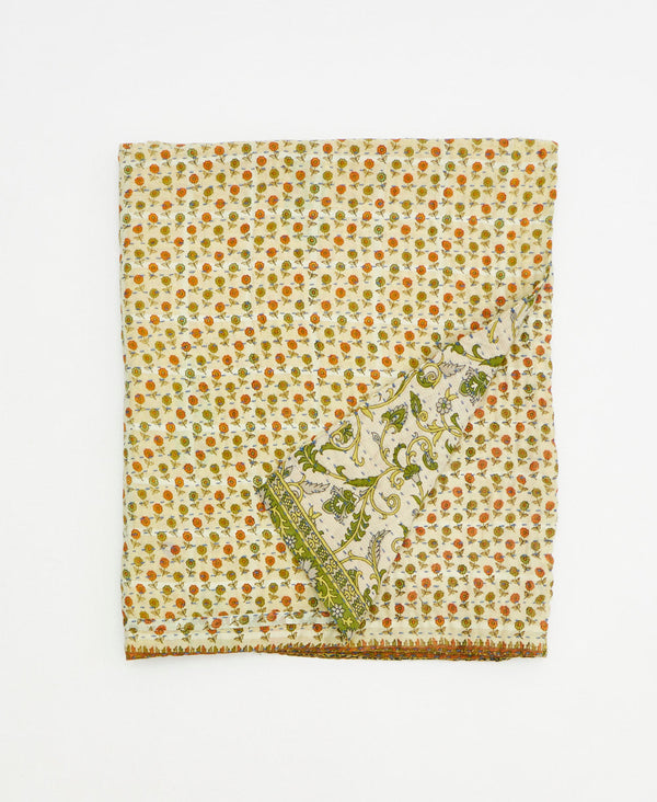 Orange and green small kantha quilt throw made using floral
recycled vintage saris