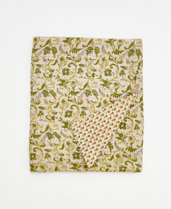 green small kantha quilt throw made using paisley
recycled vintage saris
