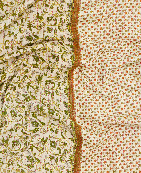 Eco-friendly artisan-made green paisley kantha quilt throw