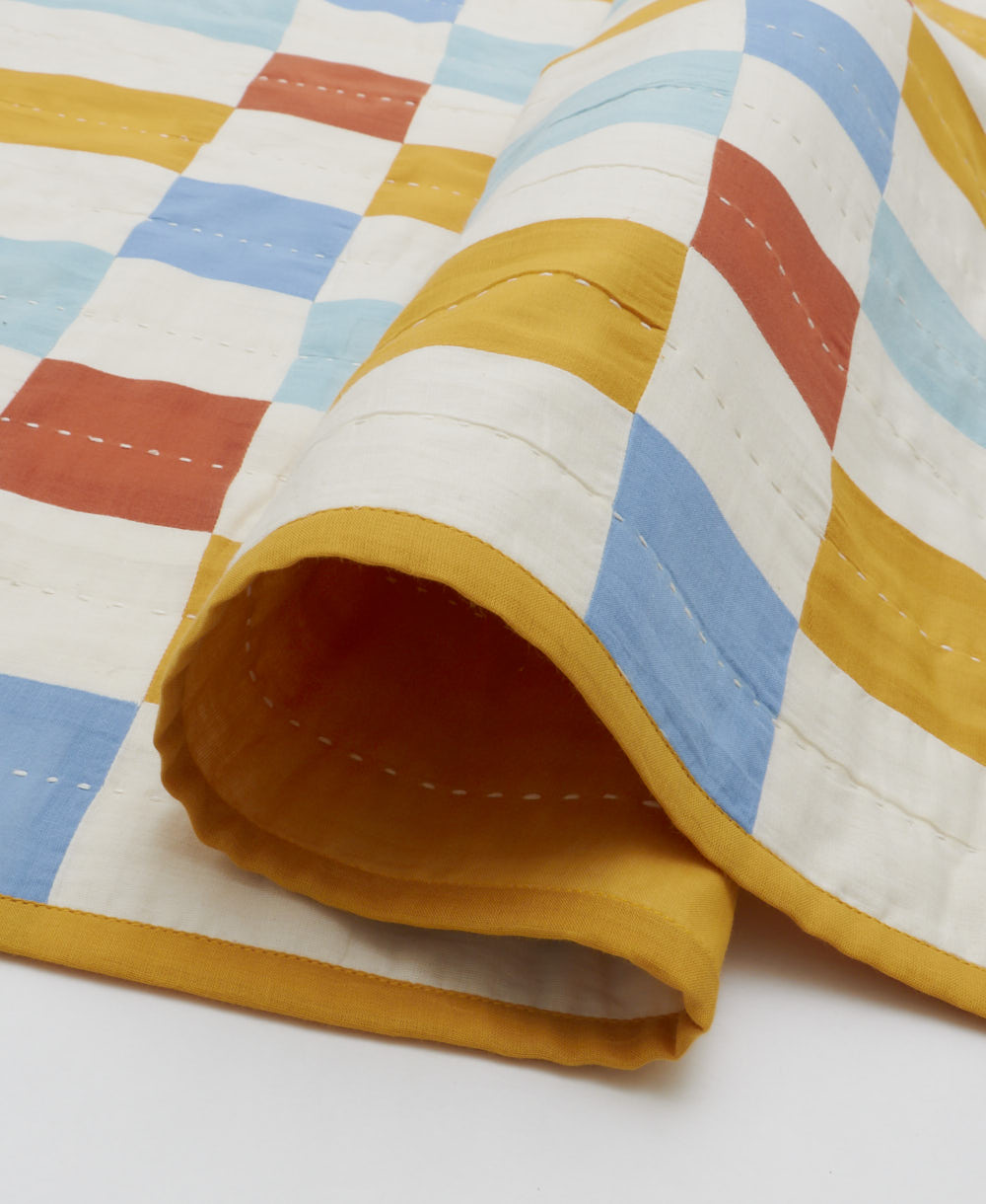 tile baby quilt handmade in India by women artisans and non-toxic dyes