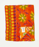 orange and red abstract quilted throw in twin size handmade in India by Anchal artisans