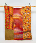 orange and red twin kantha quilt in bold abstract pattern handmade in India