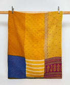 yellow twin kantha quilt in bold paisley pattern handmade in India