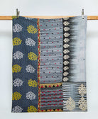 twin kantha quilt in a slate blue geometric  pattern handmade in India