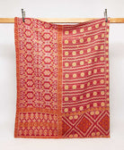 cherry red twin kantha quilt in bold medallion pattern handmade in India