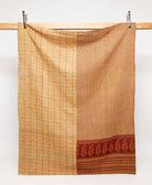 tan & pink twin kantha quilt in subtle floral pattern handmade in India