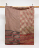 maroon & brown twin kantha quilt in subtle geometric pattern handmade in India