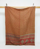 tan & maroon twin kantha quilt in bold diamond pattern handmade in India