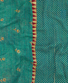 ethically made persian green floral twin kantha quilt made from vintage cotton saris in India