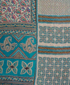 ethically made grey, teal & hot pink paisley twin kantha quilt made from vintage cotton saris in India