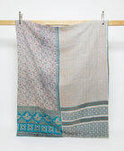 grey twin kantha quilt in a teal & hot pink paisley pattern handmade in India