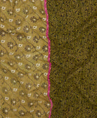 soft twin kantha blanket in olive & pink floral pattern made from upcycled vintage cotton saris