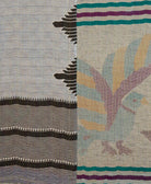 ethically made grey novelty bird print twin kantha quilt made from vintage cotton saris in India