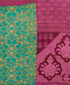 ethically made hot pink & kelly green medallion print twin kantha quilt made from vintage cotton saris in India