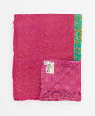 hot pink & kelly green medallion quilted throw in twin size handmade in India by Anchal artisans