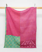 hot pink twin kantha quilt in kelly green medallion pattern handmade in India