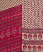 ethically made pink & red ditsy floral print twin kantha quilt made from vintage cotton saris in India