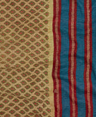 soft twin kantha blanket in tan & royal blue stripe pattern made from upcycled vintage cotton saris