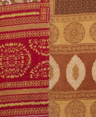 ethically made brown & tan leaf print twin kantha quilt made from vintage cotton saris in India