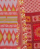 ethically made red & salmon pink floral twin kantha quilt made from vintage cotton saris in India