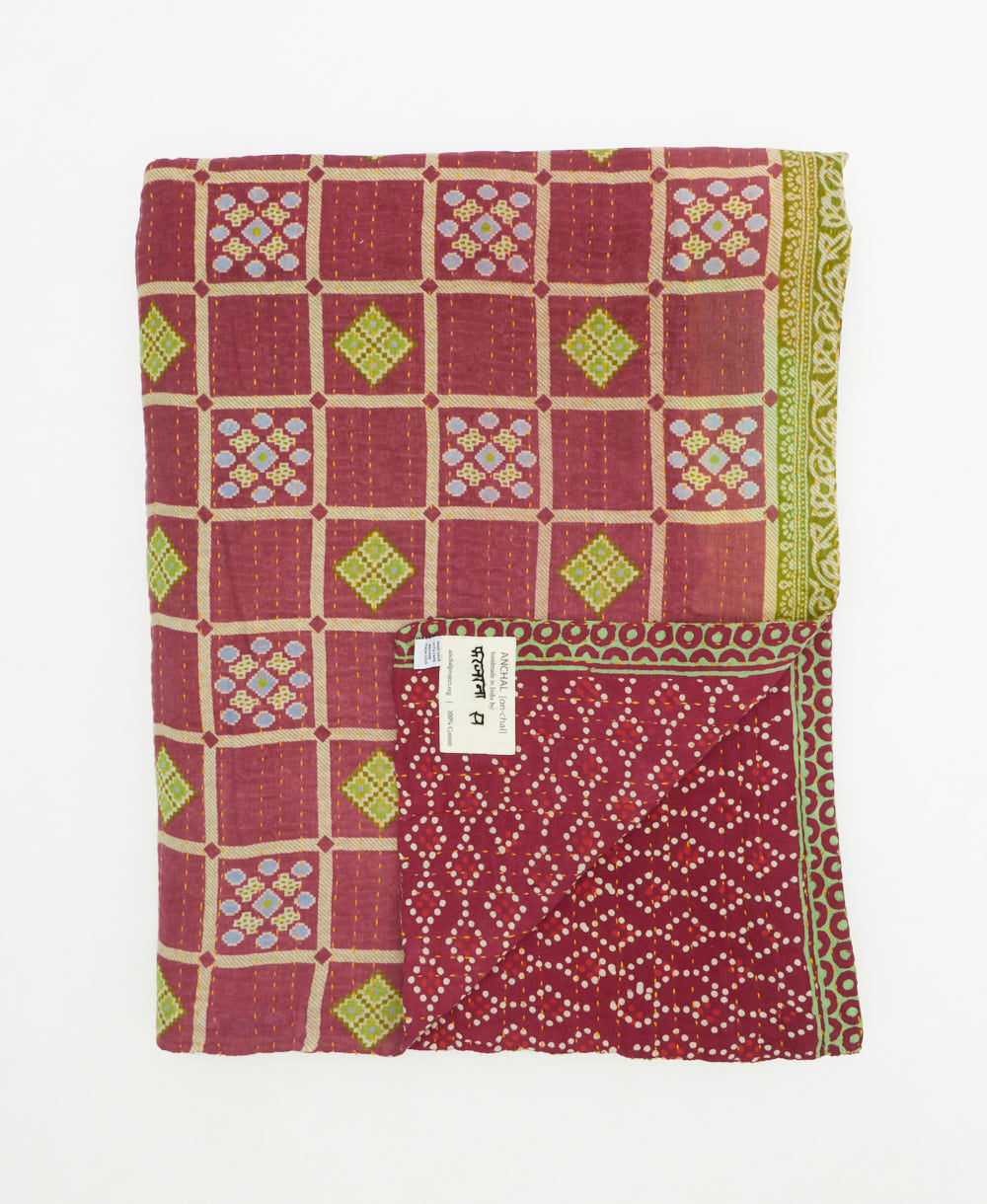 soft twin kantha blanket made from upcycled vintage cotton saris