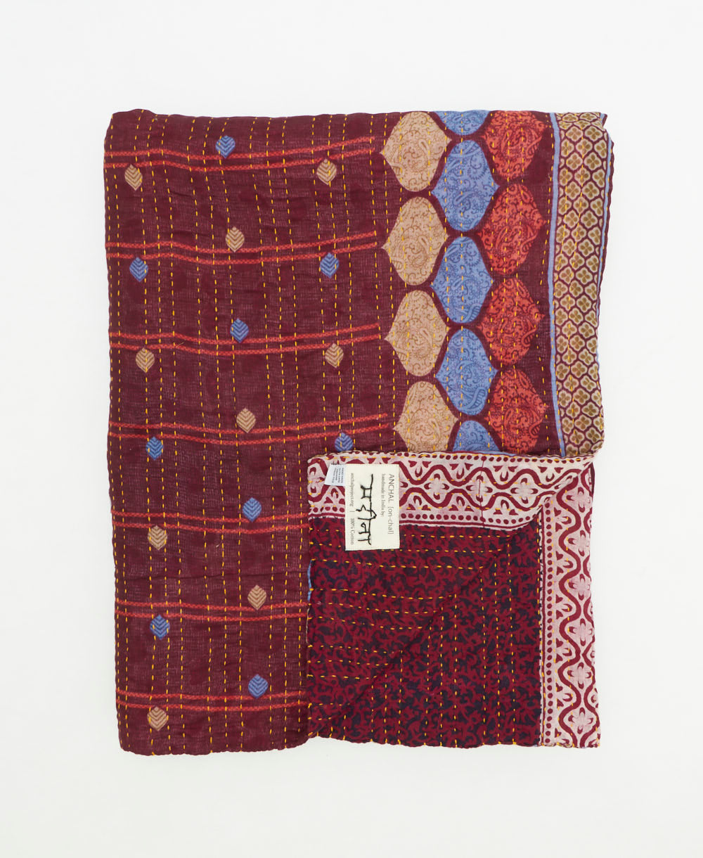 soft twin kantha blanket made from upcycled vintage cotton saris