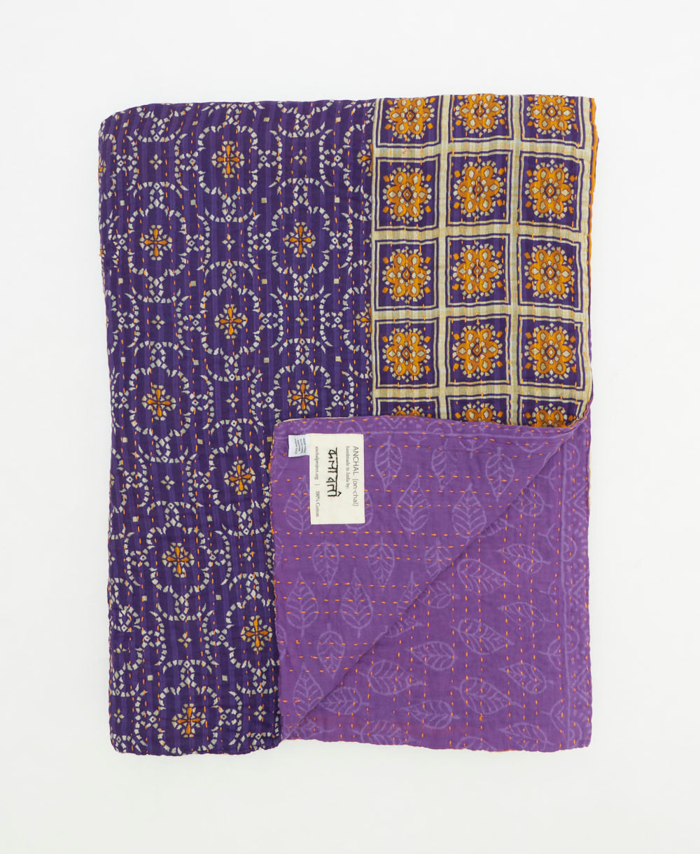 soft twin kantha blanket made from upcycled vintage cotton saris