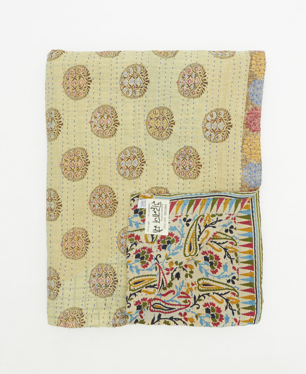 soft twin kantha blanket made from upcycled vintage cotton saris