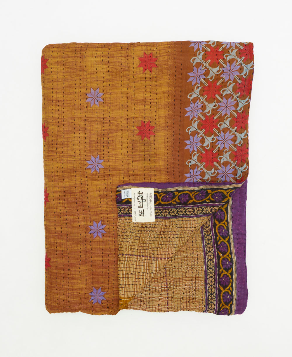 soft twin kantha blanket made from upcycled vintage cotton saris