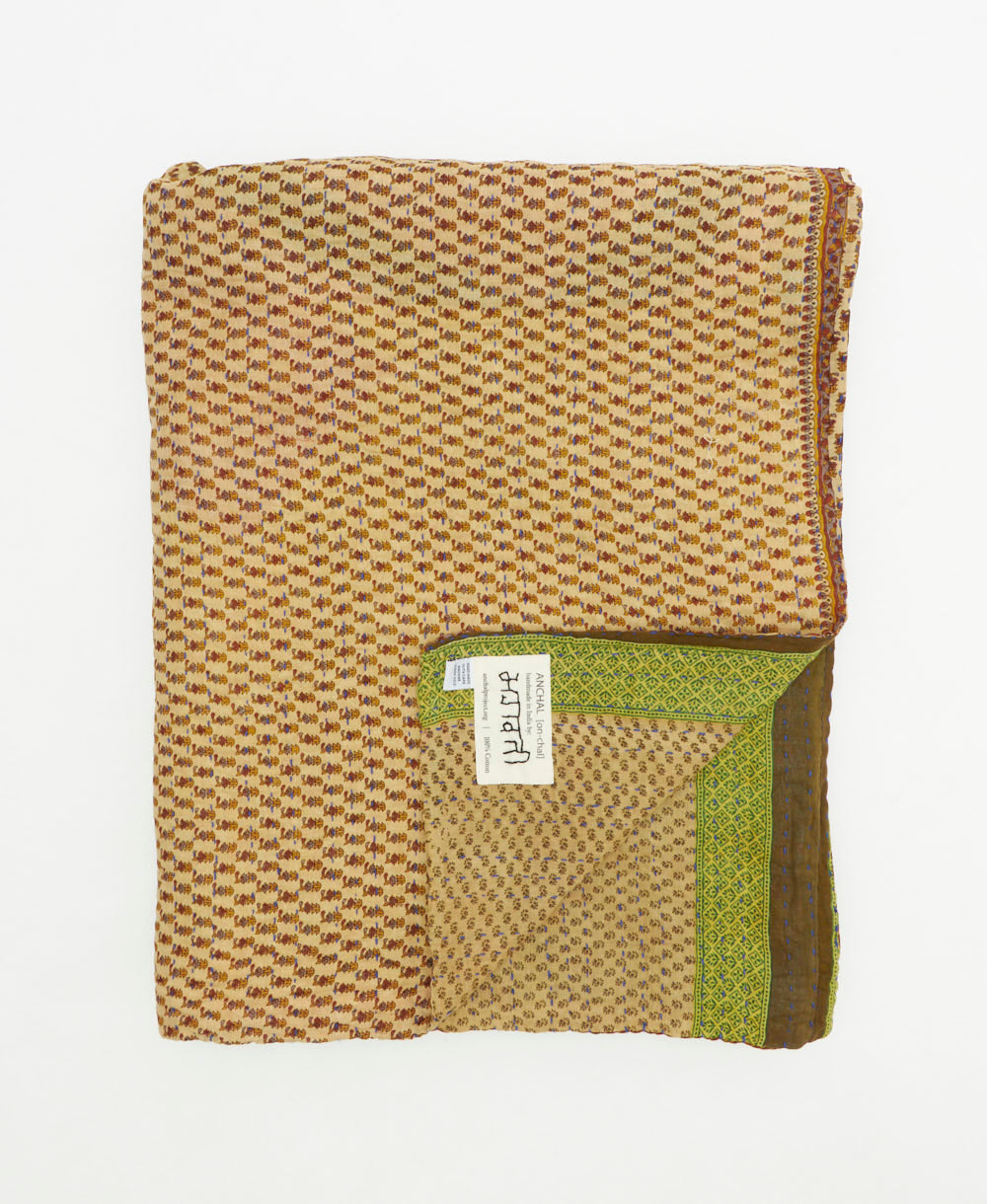 soft twin kantha blanket made from upcycled vintage cotton saris