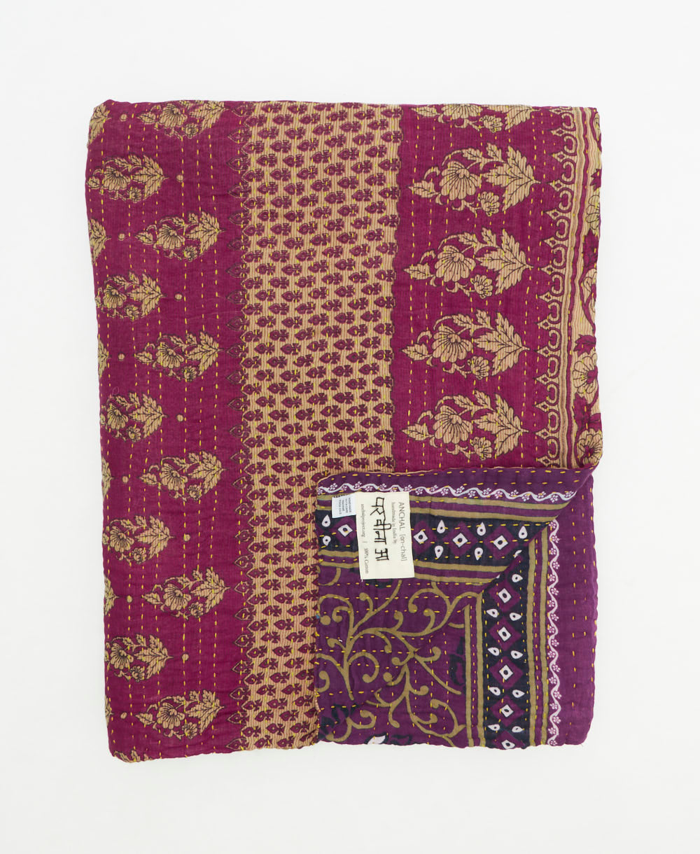 soft twin kantha blanket made from upcycled vintage cotton saris