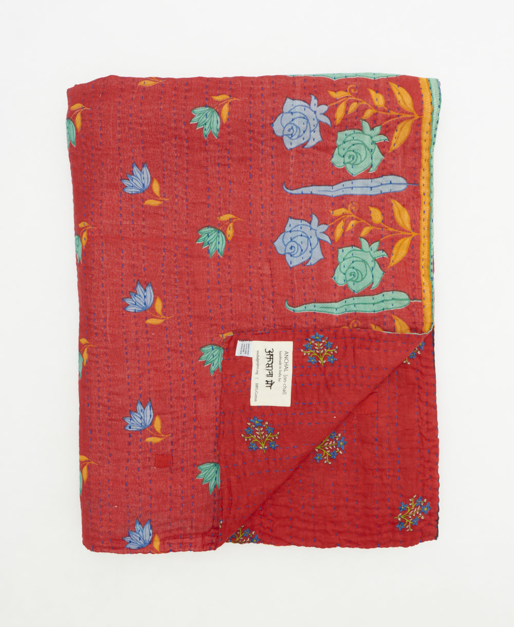 soft twin kantha blanket made from upcycled vintage cotton saris