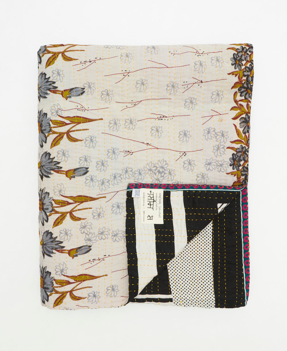 soft twin kantha blanket made from upcycled vintage cotton saris