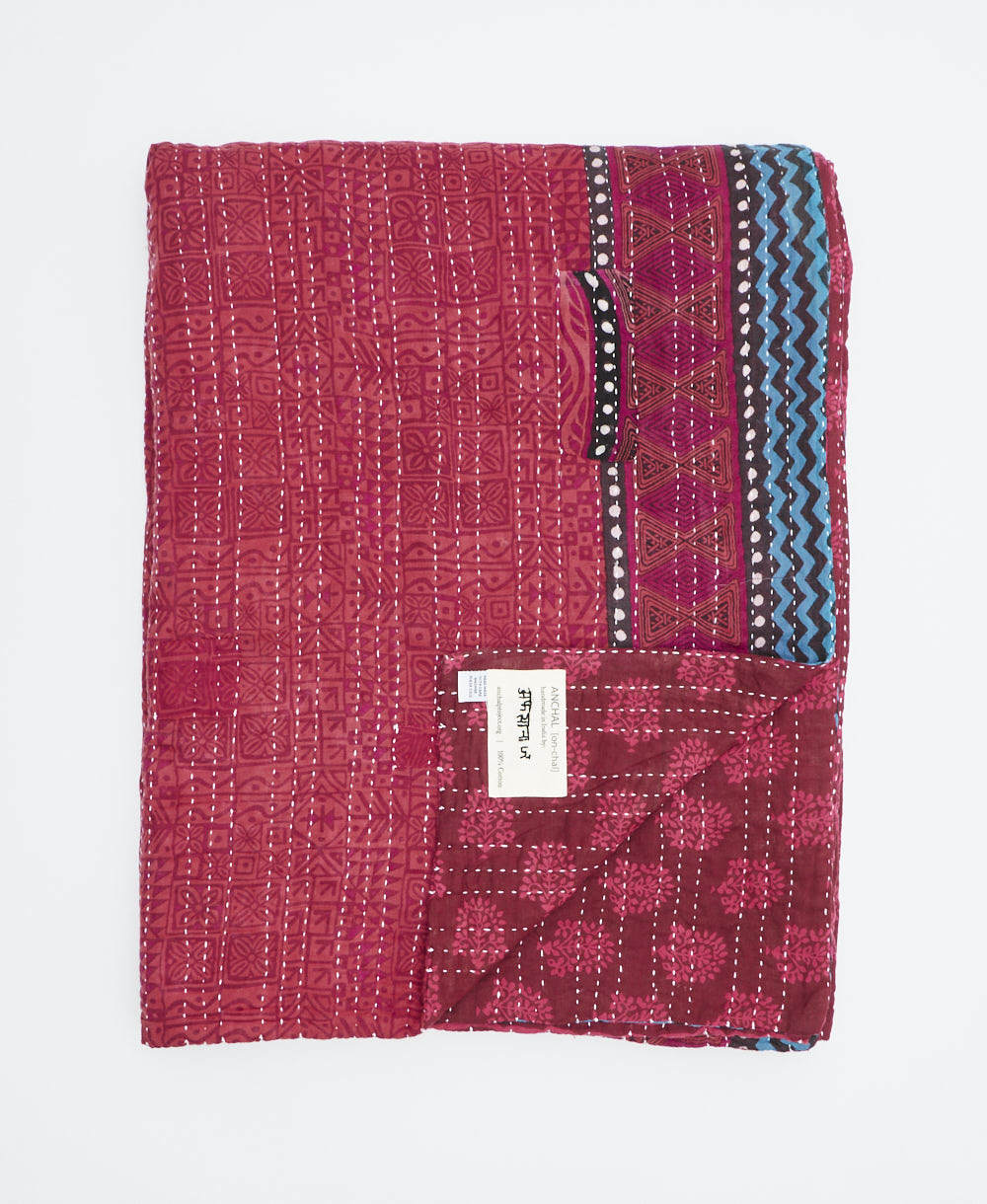 soft twin kantha blanket made from upcycled vintage cotton saris