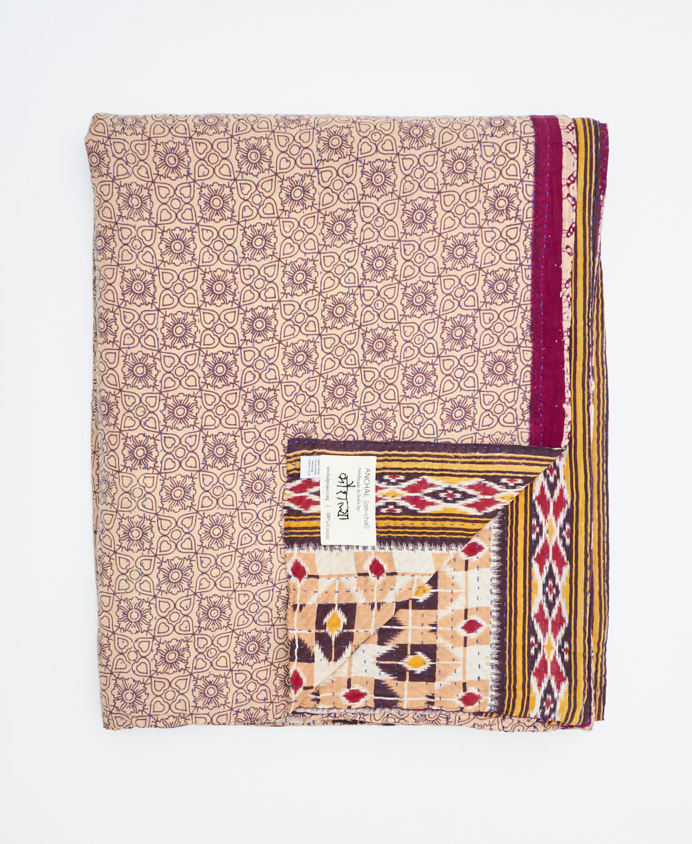 soft twin kantha blanket made from upcycled vintage cotton saris