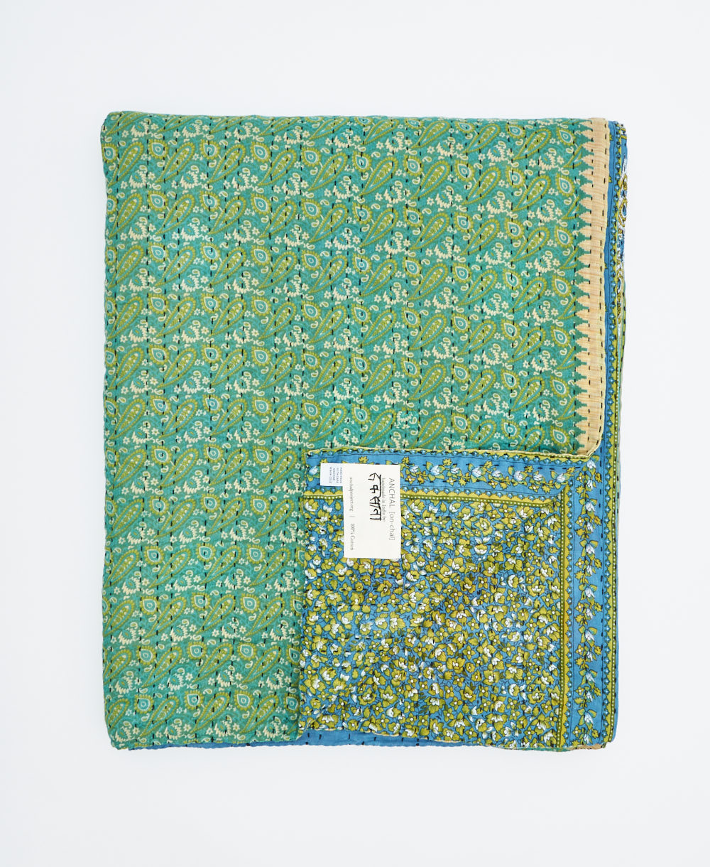 soft twin kantha blanket made from upcycled vintage cotton saris