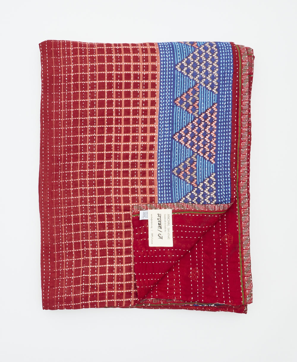 soft twin kantha blanket made from upcycled vintage cotton saris