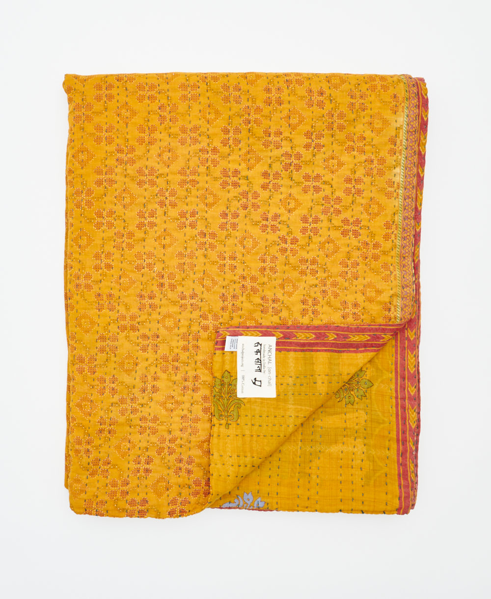 soft twin kantha blanket made from upcycled vintage cotton saris