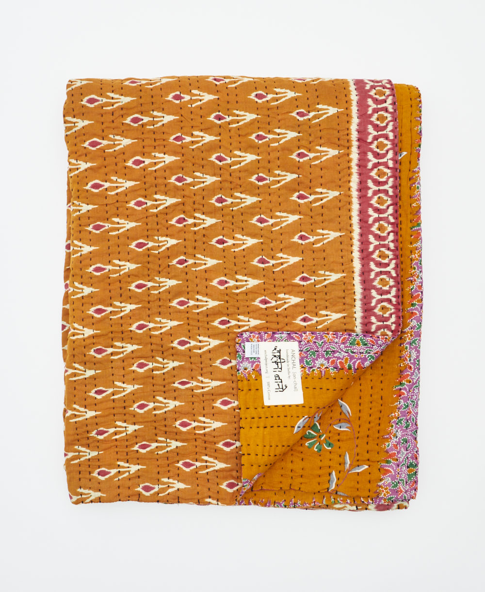 soft twin kantha blanket made from upcycled vintage cotton saris